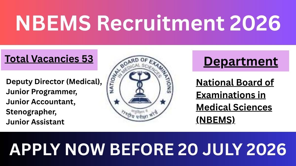 NBEMS Recruitment 2026 Notification Out for 53 Group A, B & C Posts: Check Eligibility & Apply Online