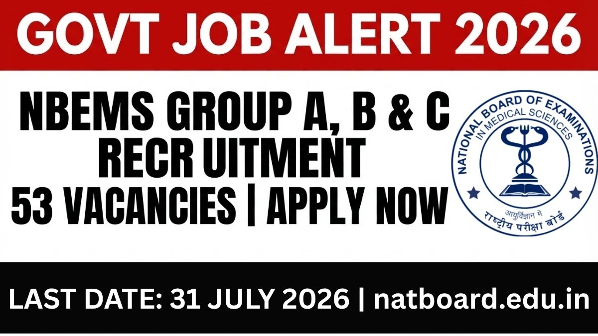 NBEMS Group A B C Various Post Recruitment 2026: Apply Online for 53 Vacancies