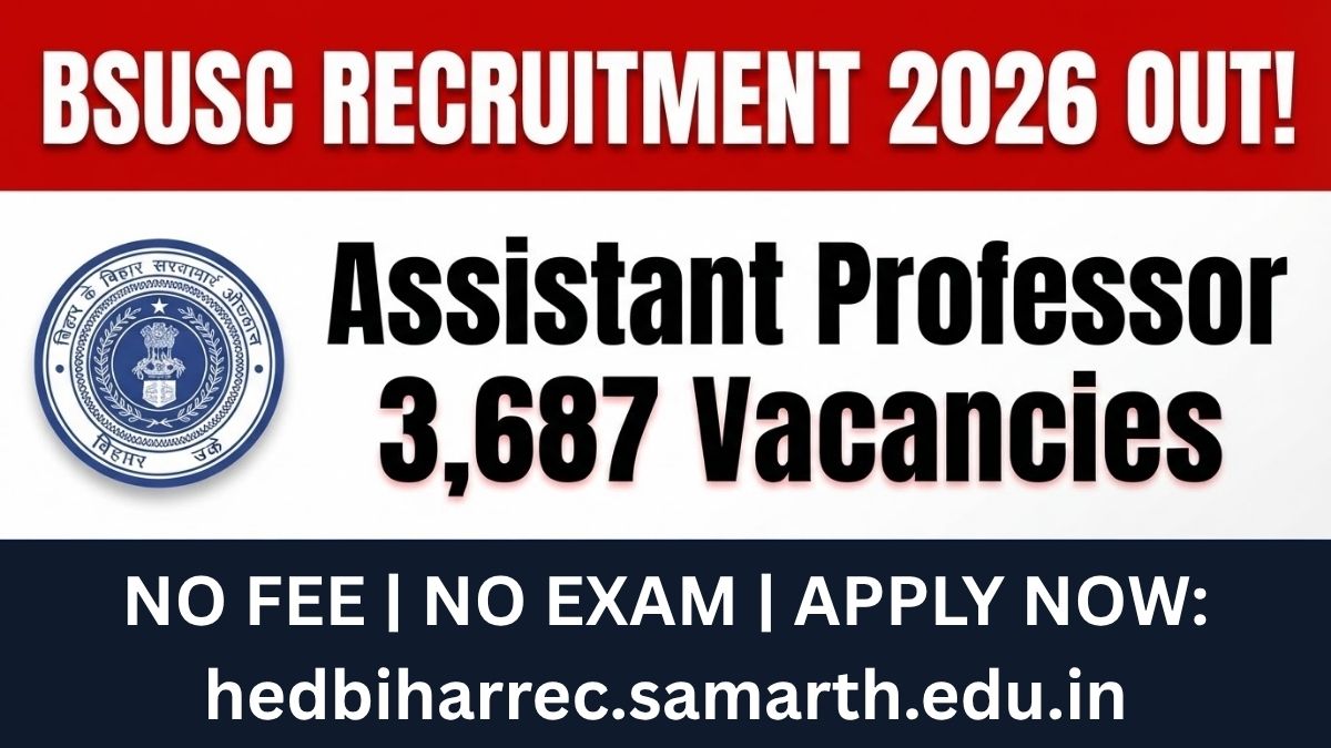 BSUSC Bihar Assistant Professor Recruitment 2026: 3687 Vacancies, Apply Online, Eligibility & Dates