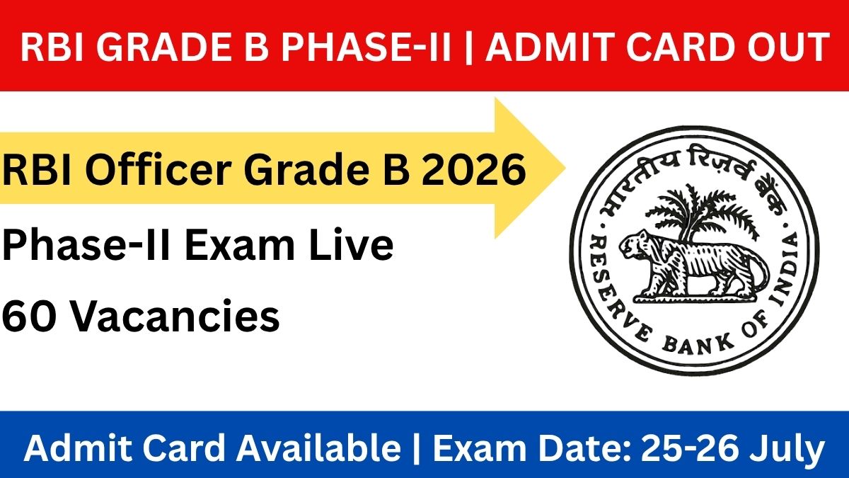 Download RBI Grade B Phase-II Admit Card 2026 now. Check exam dates, eligibility, salary, selection process, and important links for Phase-II examination at opportunities.rbi.org.in.