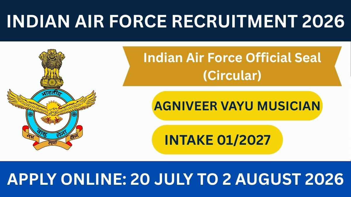 Indian Airforce Agniveer Vayu Musician Intake 01/2027: Apply Online from 20 July to 2 August 2026