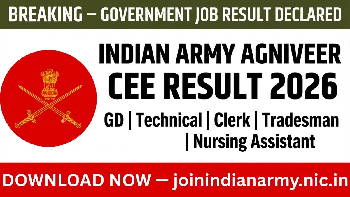 Indian Army Agniveer CEE Result 2026 Out: Download Merit List, Cut Off Marks and Direct Result Link