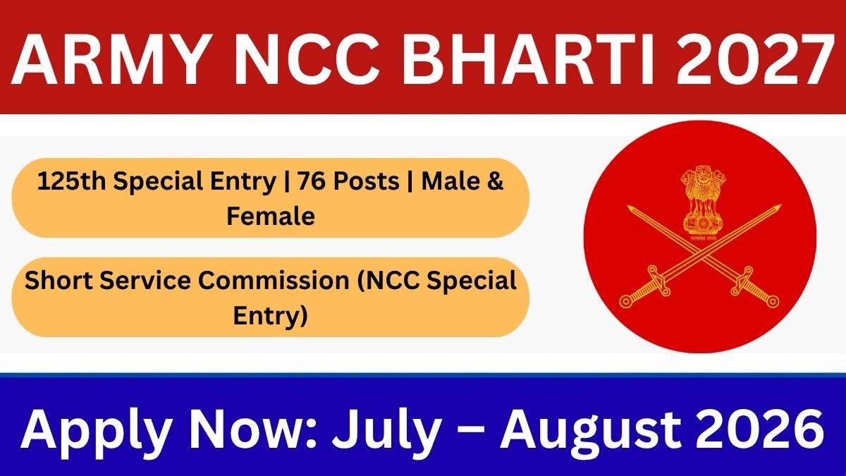 Indian Army NCC 125th Special Entry April 2027 Course: Apply Online for 76 Posts, Dates & Eligibility