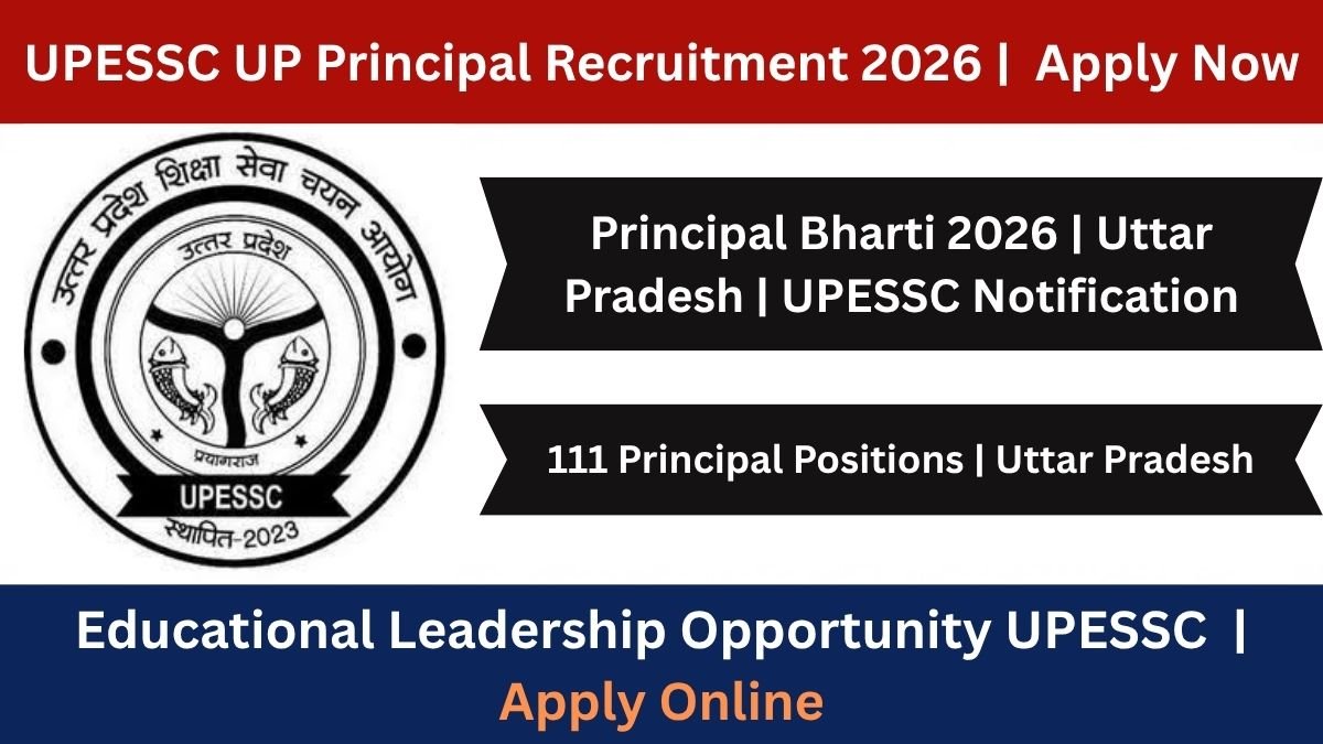Apply for 111 Principal positions in Uttar Pradesh through UPESSC. Check eligibility, Ph.D requirement, salary, exam date, and apply online by 20 August 2026.